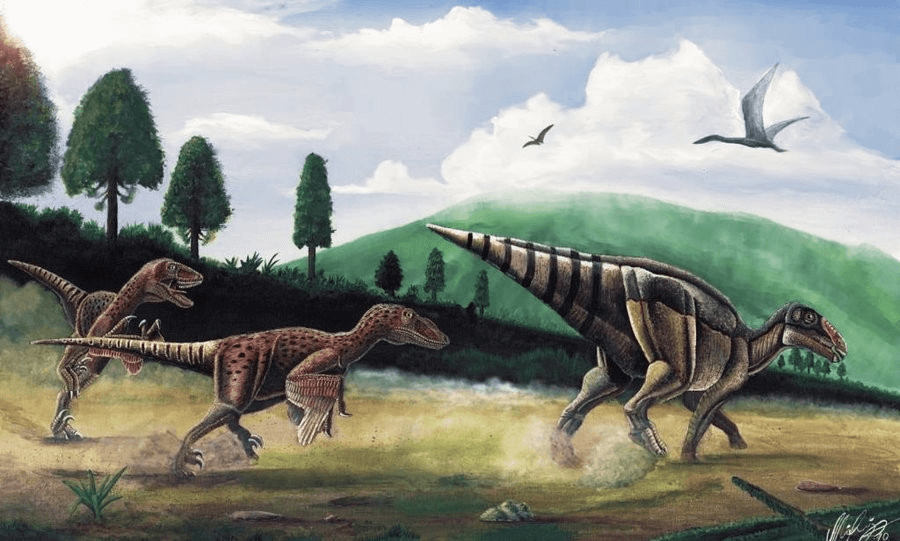 两个莉莲斯特努斯正在地面上猎杀恐龙